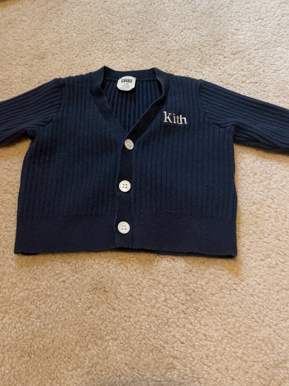 Kith Navy Ribbed Button-Front Kids Cardigan
